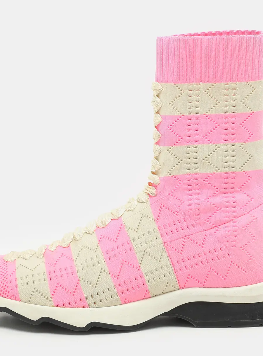 Fendi Pink and Beige Stripes Knit Fabric Sneaker Boots Size 38
