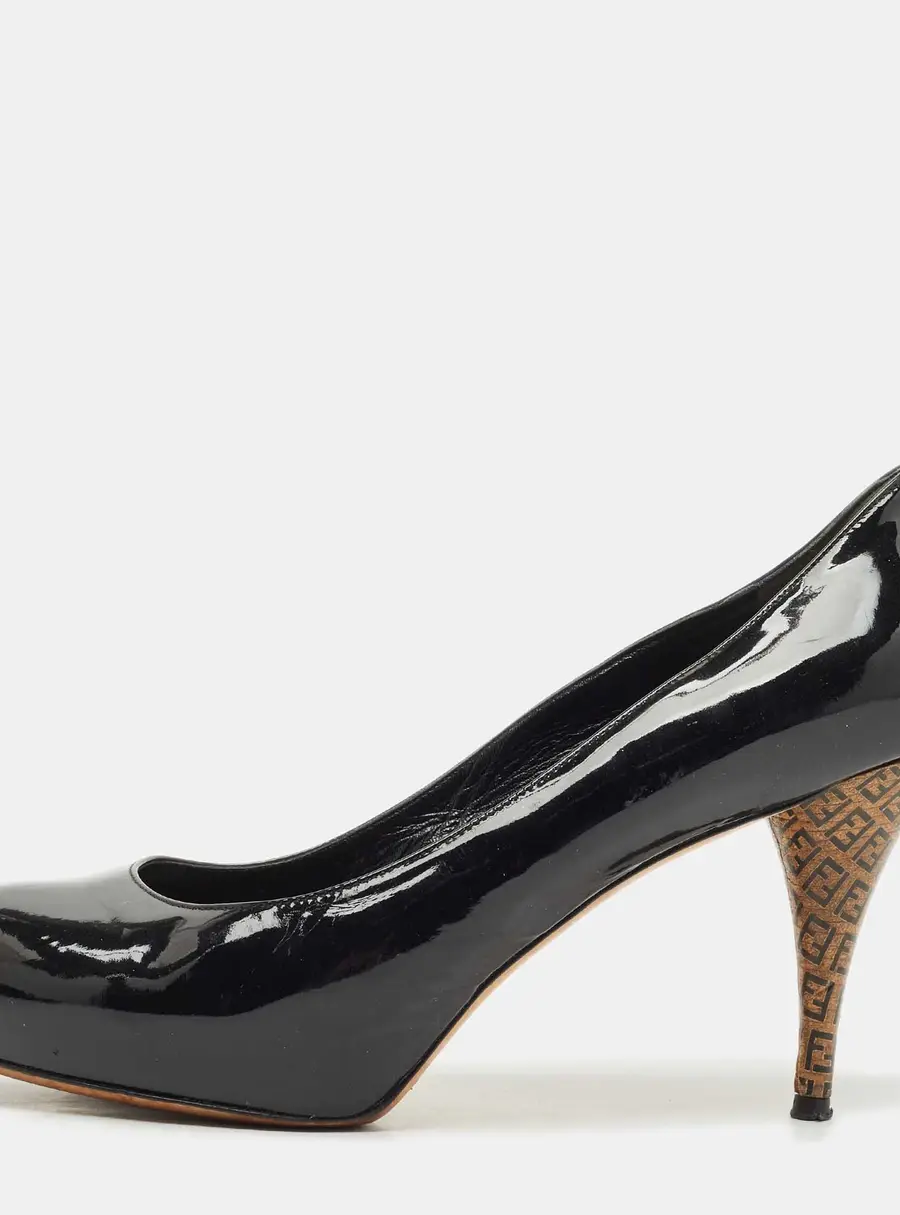 Fendi Black Patent Leather Zucca Heel Platform Pumps Size 41