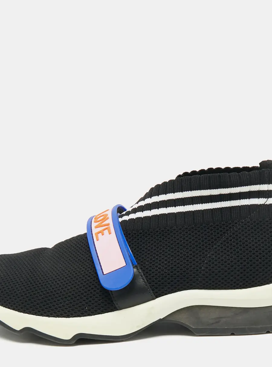 Fendi Black Knit Fabric Rockoko Slip On Sneakers Size 38