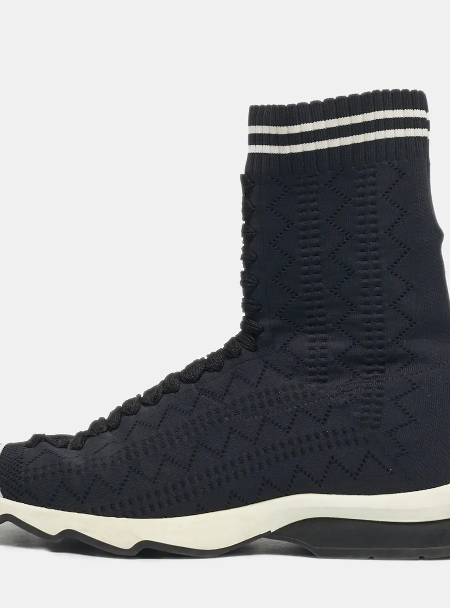 Fendi Black/White Knit Fabric Sock High Top Sneakers Size 39