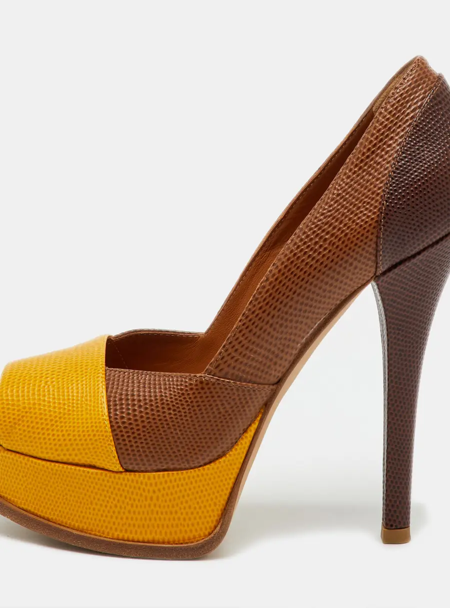 Fendi Fendista Size 38 Multicolor Lizard Embossed Leather Platform Pumps