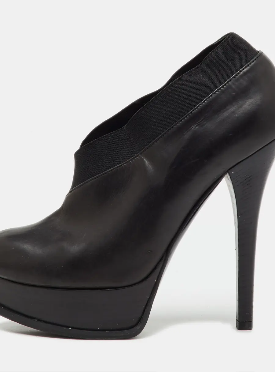 Fendi Black Leather Faux-Wrap Fendista Platform Ankle Booties Size 40