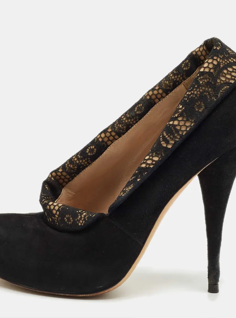 Fendi Black Lace and Suede Envelope Pumps Size 38.5