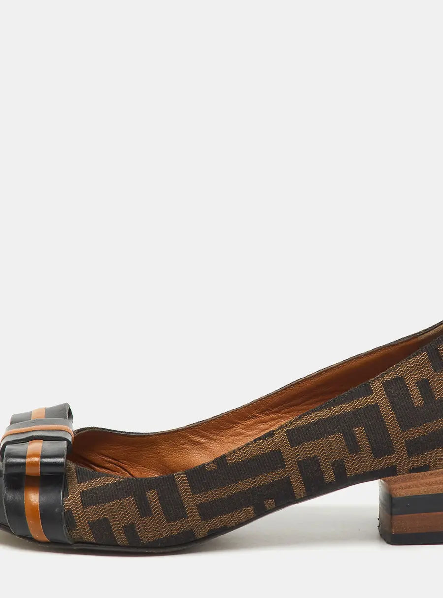 Fendi Black/Brown Zucca Canvas and Patent Leather Bow Pumps Size 36