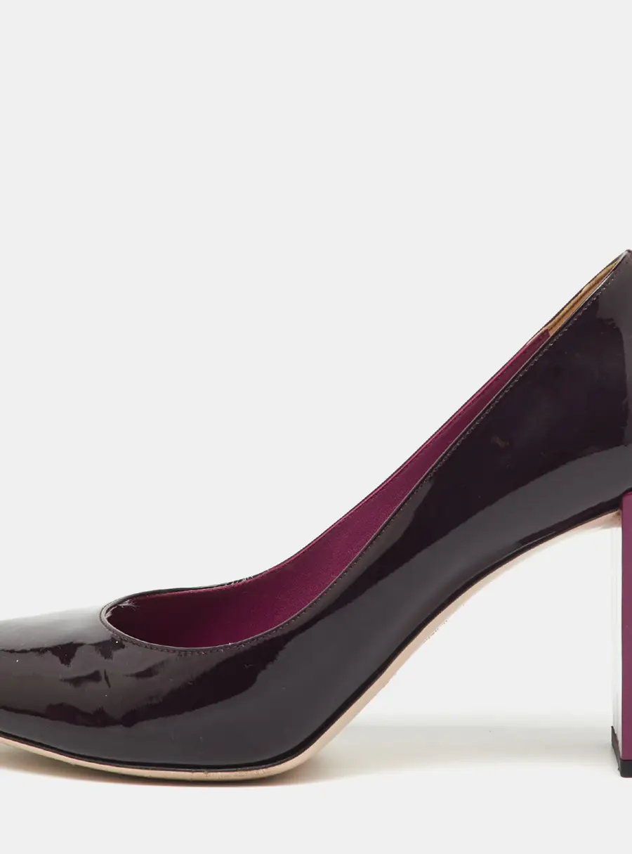 Fendi Dark Purple Patent Leather Round Toe Block Heel Pumps Size 39