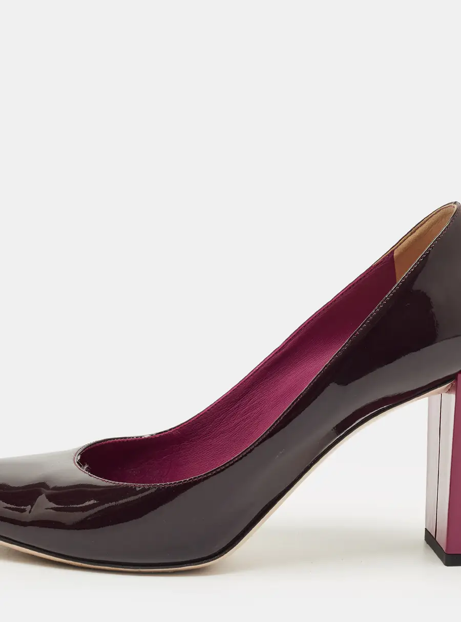 Fendi Burgundy Patent Leather Block Heel Pumps Size 38.5