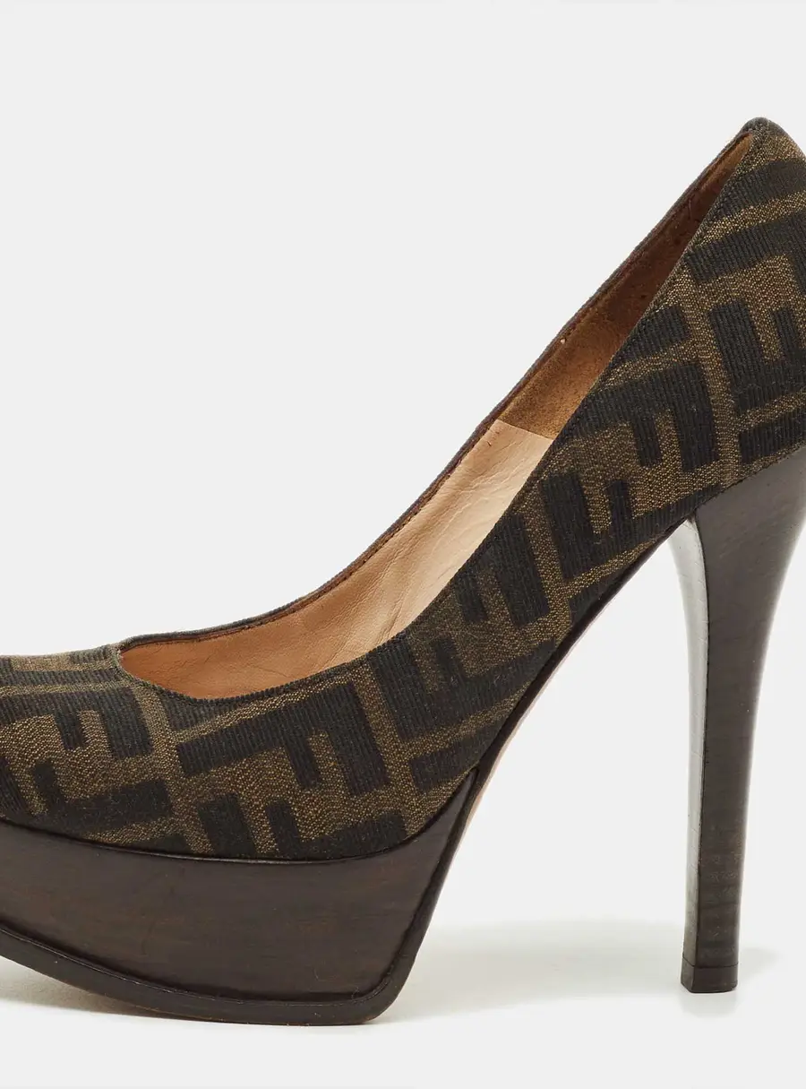 Fendi Brown Zucca Canvas Fendista Platform Pumps Size 37.5