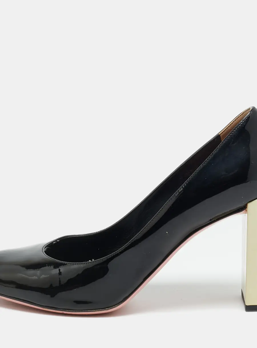 Fendi Black/Cream Patent Leather Block Heel Pumps Size 40