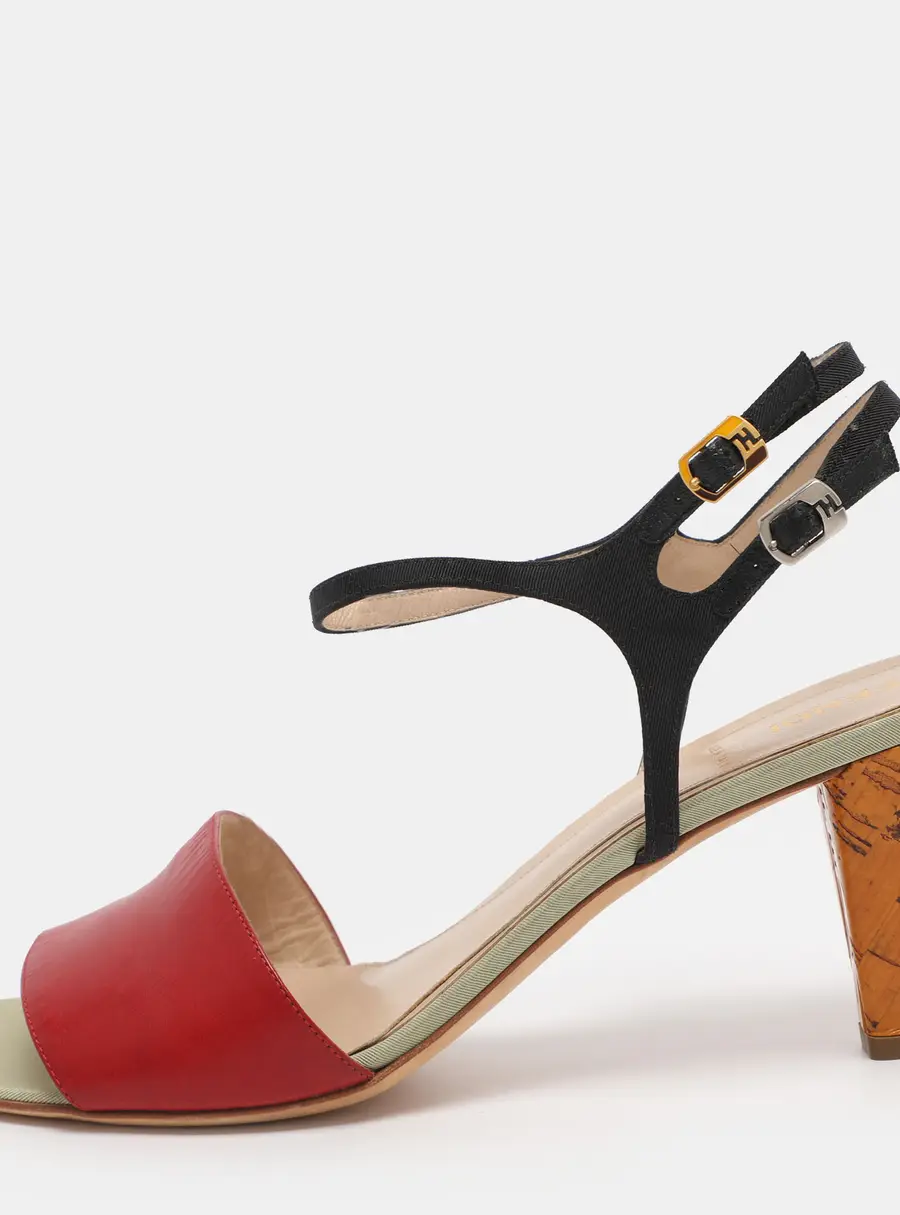 Fendi Red/Black Fabric and Leather Ankle Strap Sandals Size 40