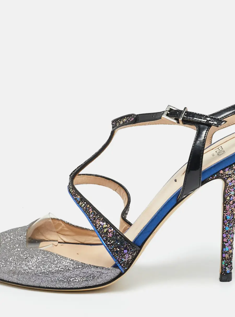 Fendi Multicolor Glitter and Patent Leather Ankle Strap Sandals Size 40
