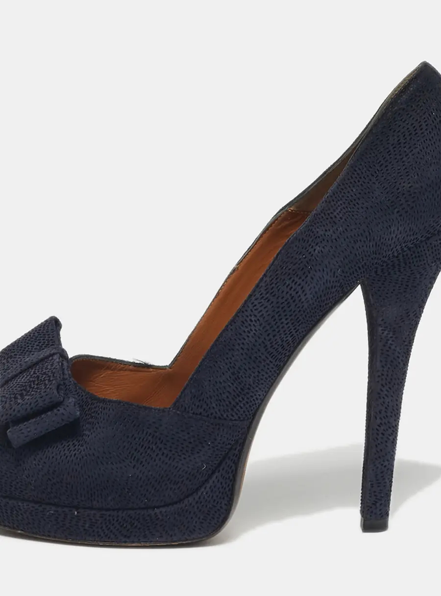 Fendi Size 41 Navy Blue Suede Bow Peep Toe Platform Pumps