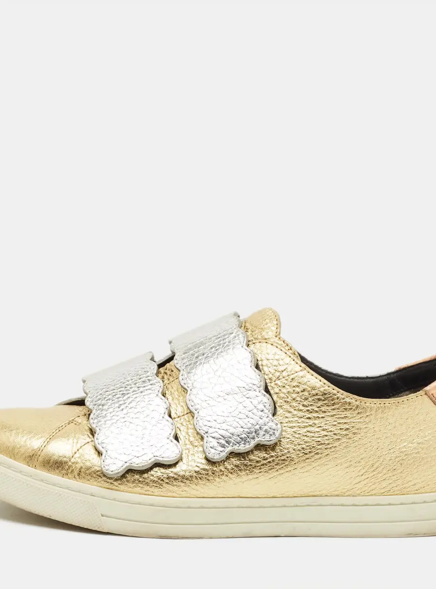 Fendi Scalloped Velcro Size 39 Tricolor Leather Low Top Sneakers