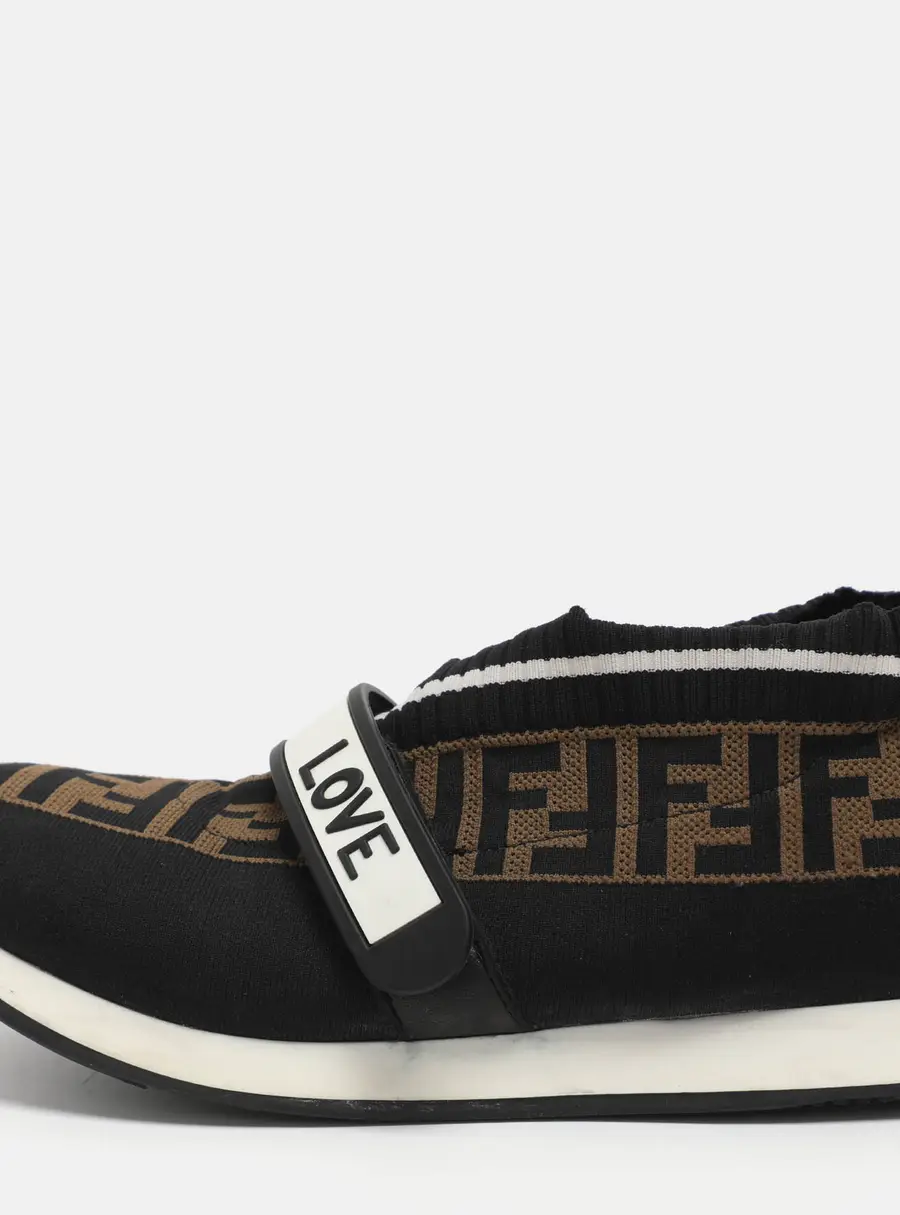Fendi Rockoko Size 37 Brown Zucca Knit Fabric Low Top Sneakers