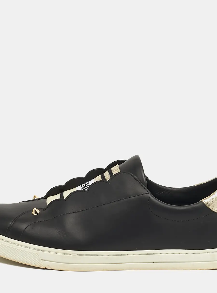 Fendi Rockoclick Size 41 Black Leather Slip On Sneakers