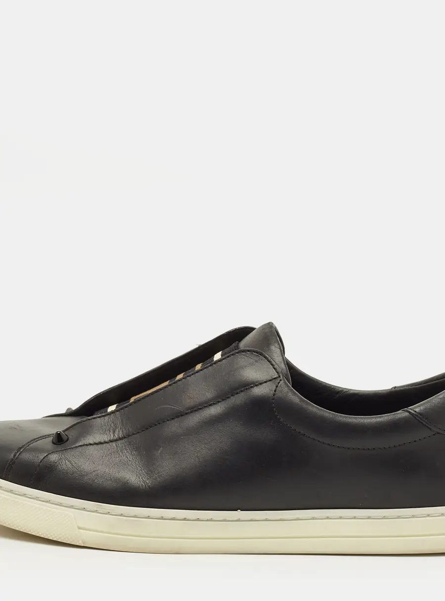 Fendi Rockoclick Size 40 Black Leather Slip On Sneakers