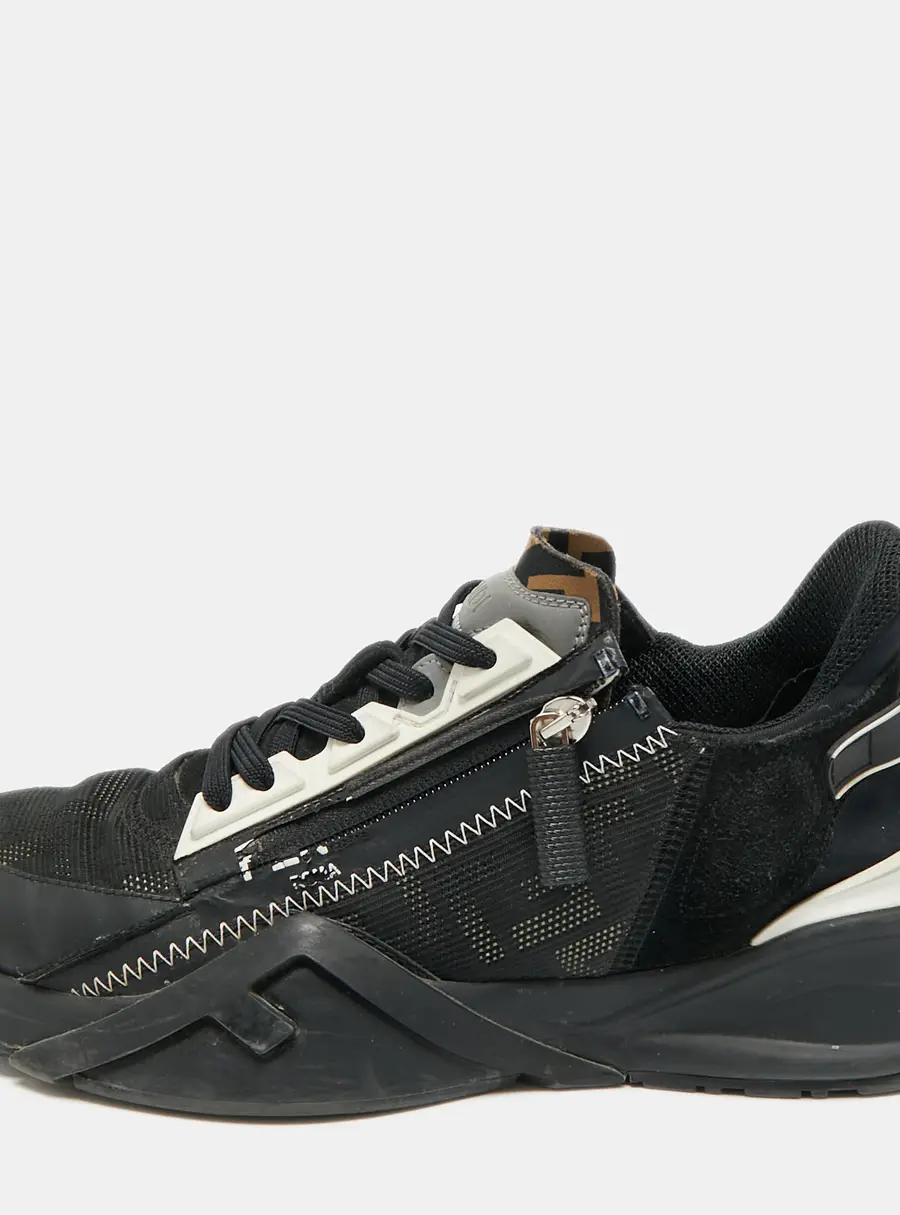 Fendi Flow Size 38.5 Black/White Leather, Mesh and Suede Low Top Sneakers