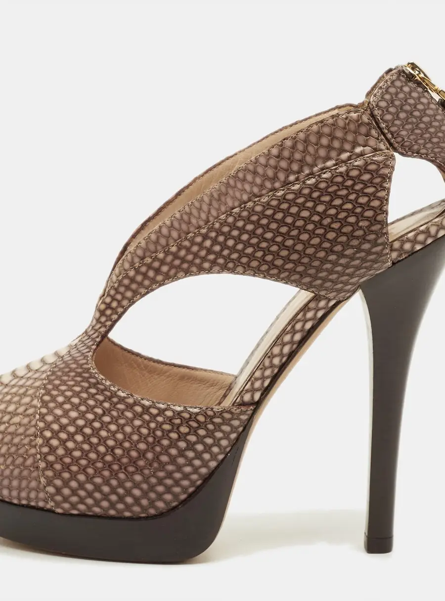 Fendi Size 38 Beige Python Embossed Leather Open Toe Cut Out Booties