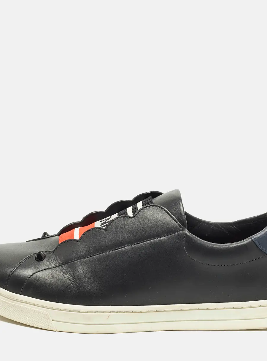 Fendi Rockoclick Size 38 Black Leather Slip On Sneakers