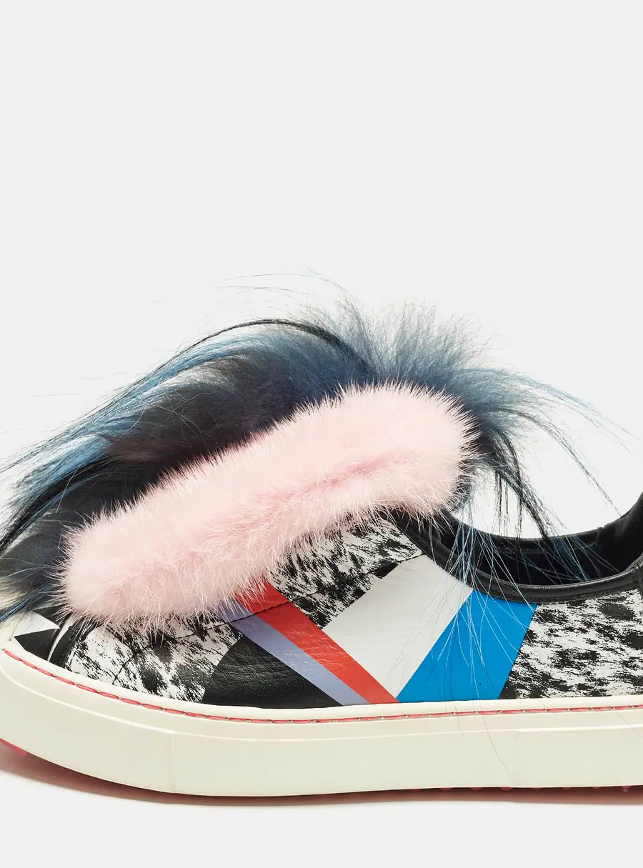 Fendi Flynn Size 38 Multicolor Faux Fur and Leather Low Top Sneakers