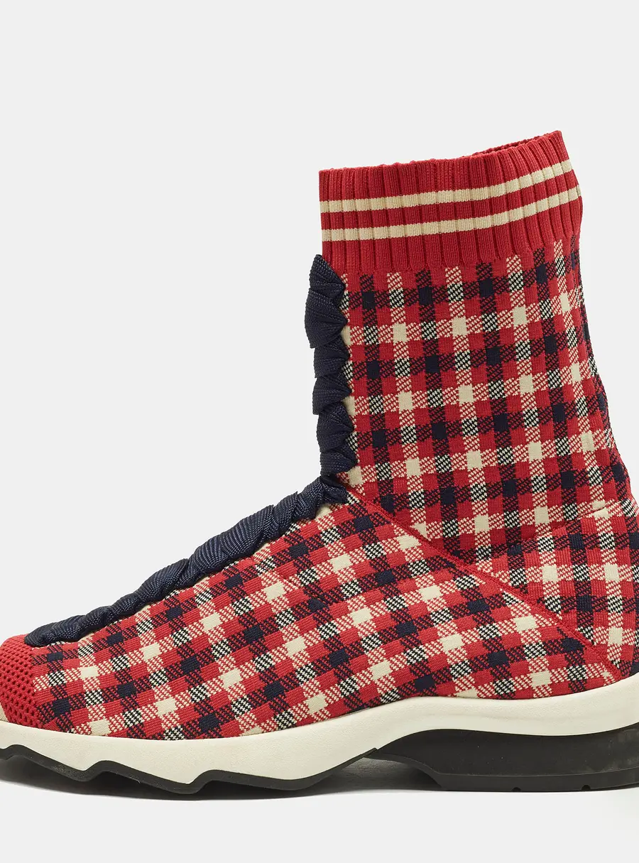 Fendi Size 37 Multicolor Knit Fabric High Top Sneakers