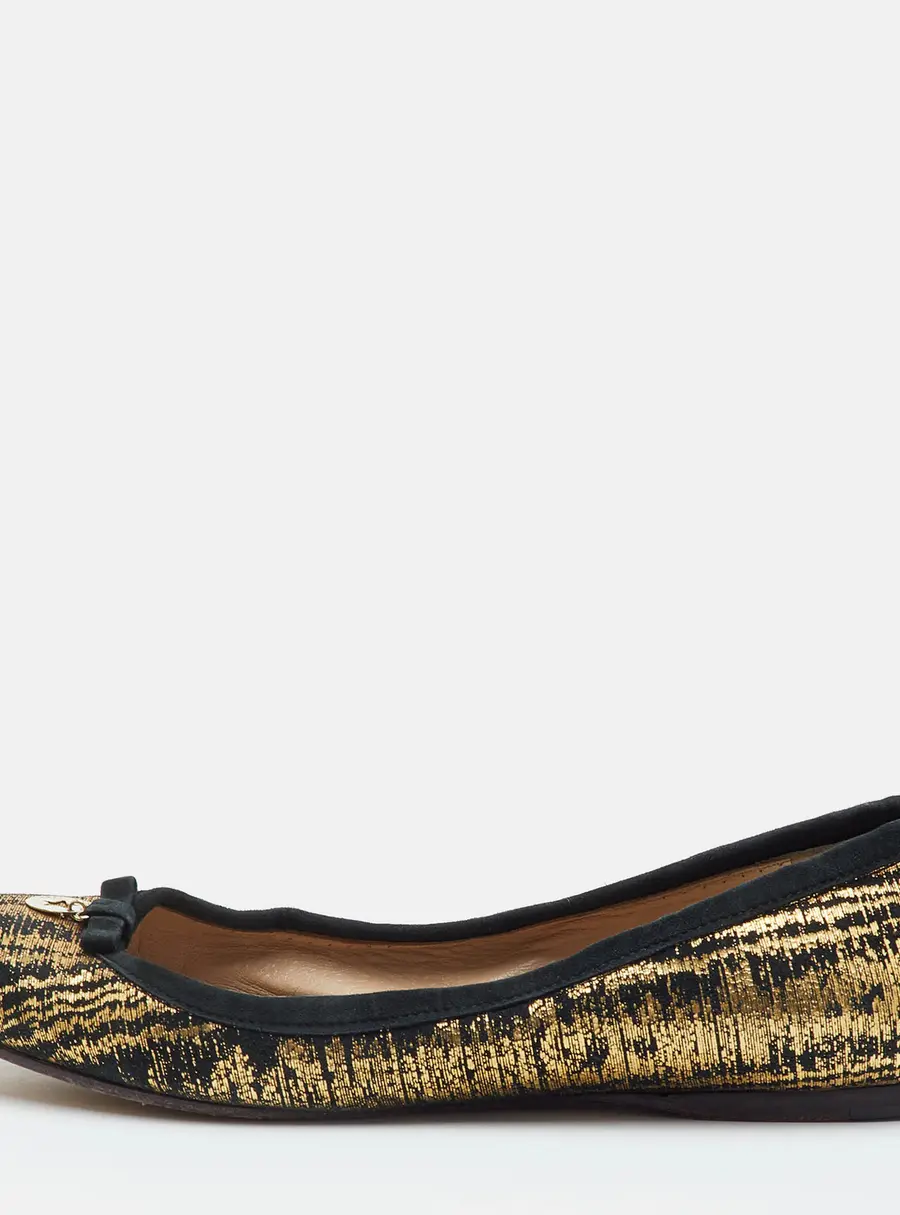 Fendi Size 39 Black/Gold Metallic Embossed Suede Ballet Flats