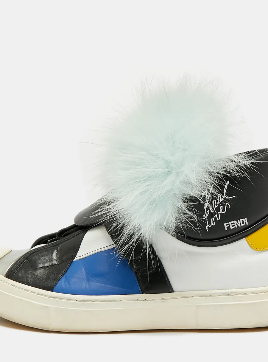 Fendi Karlito Size 39 Multicolor Leather and Mink Fur High Top Sneakers
