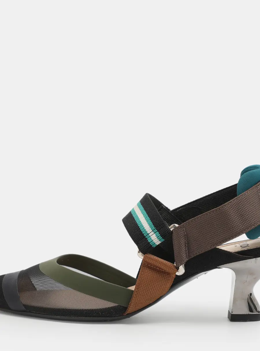 Fendi Colibri Size 35 Muticolor Fabric and Mesh Slingback Pumps