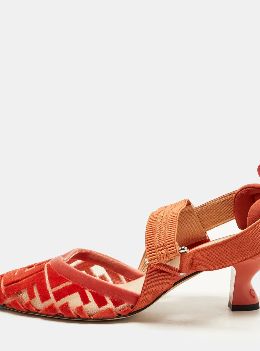 Fendi Colibri Size 37 Red Velvet and Net Slingback Pumps