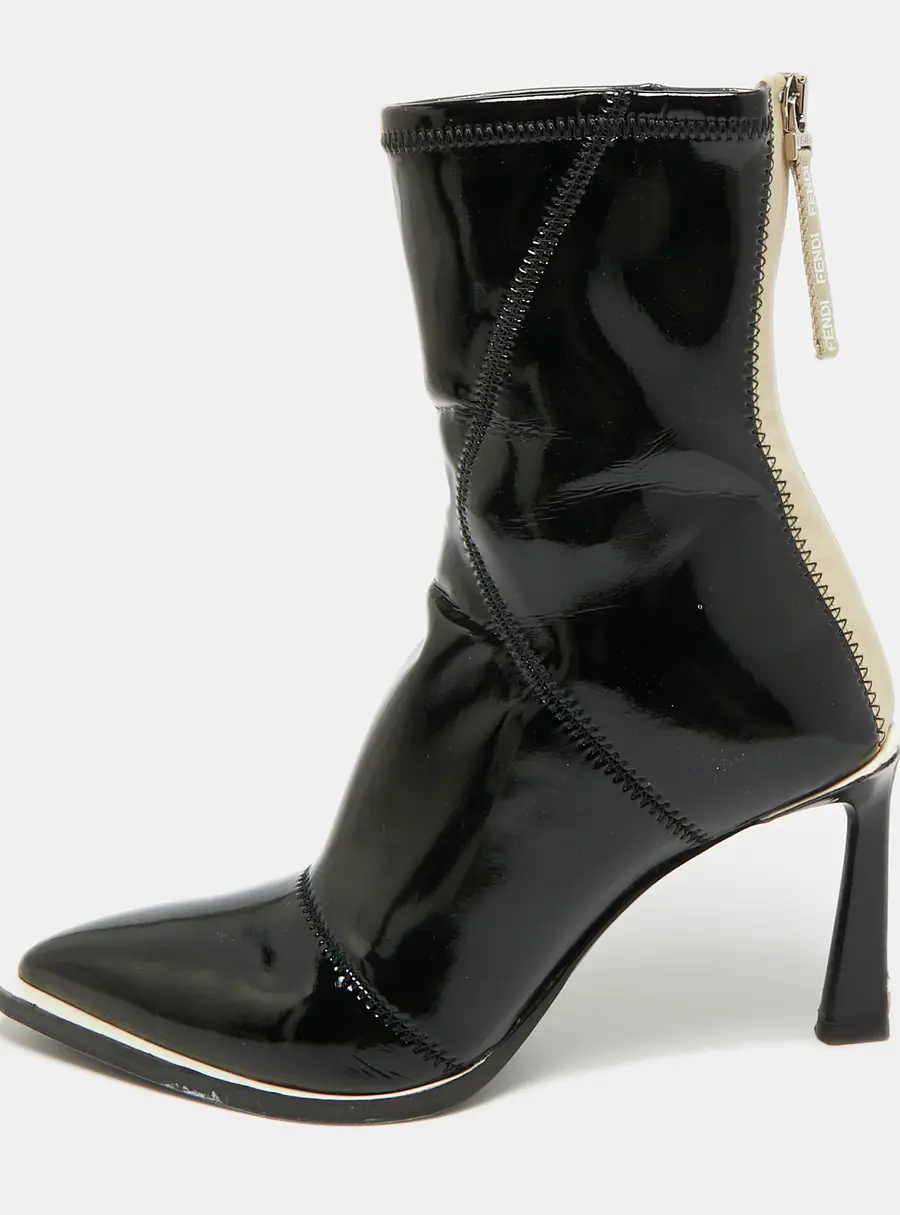 Fendi Glossy Size 37 Black Leather Ankle Length Boots