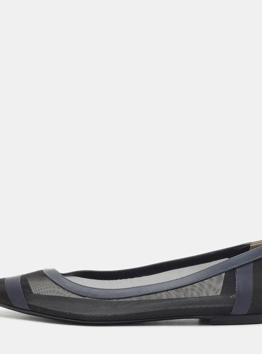 Fendi Colibri Size 40 Navy Blue/Black Net and Synthetic Leather Ballet Flats