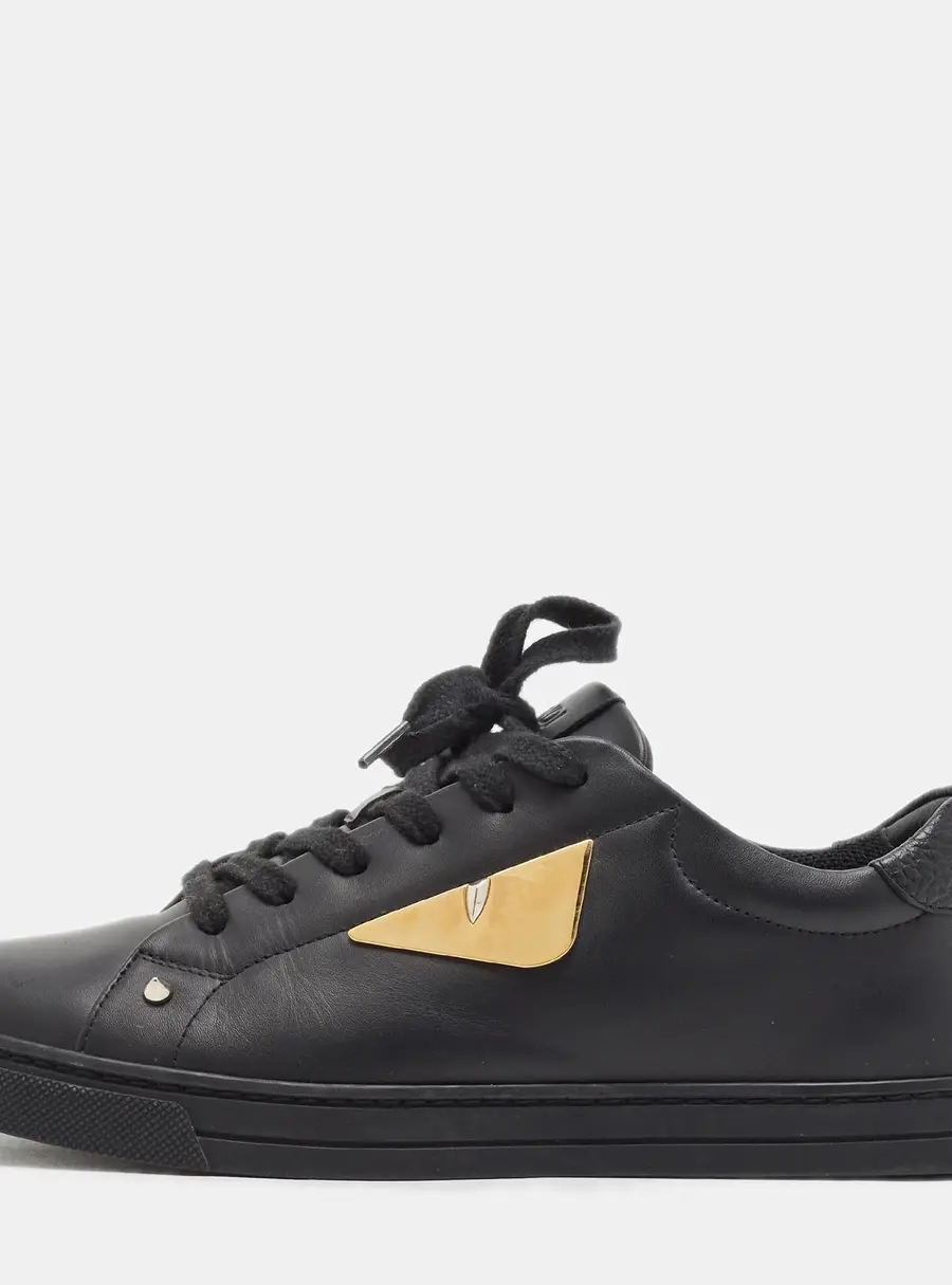 Fendi Monster Eyes Size 38 Black Leather Low Top Sneakers