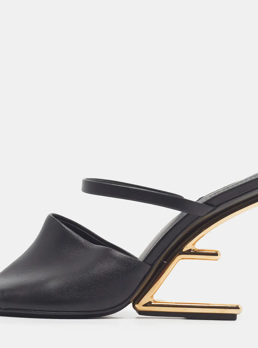 Fendi First Size 37.5 Black Leather Slide Sandals