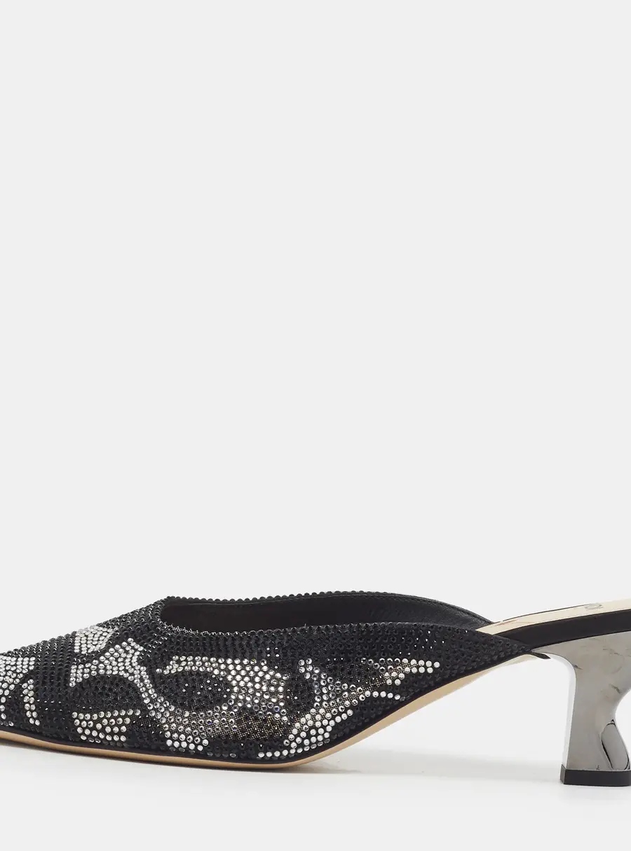 Fendi Colibri Size 40 Black Mesh Crystal Embellished Mules