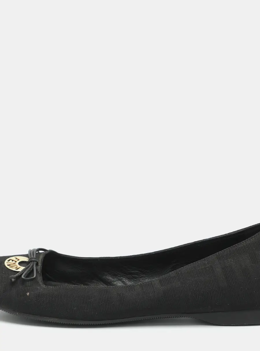 Fendi Size 36 Bow Black Zucca Canvas Ballet Flats