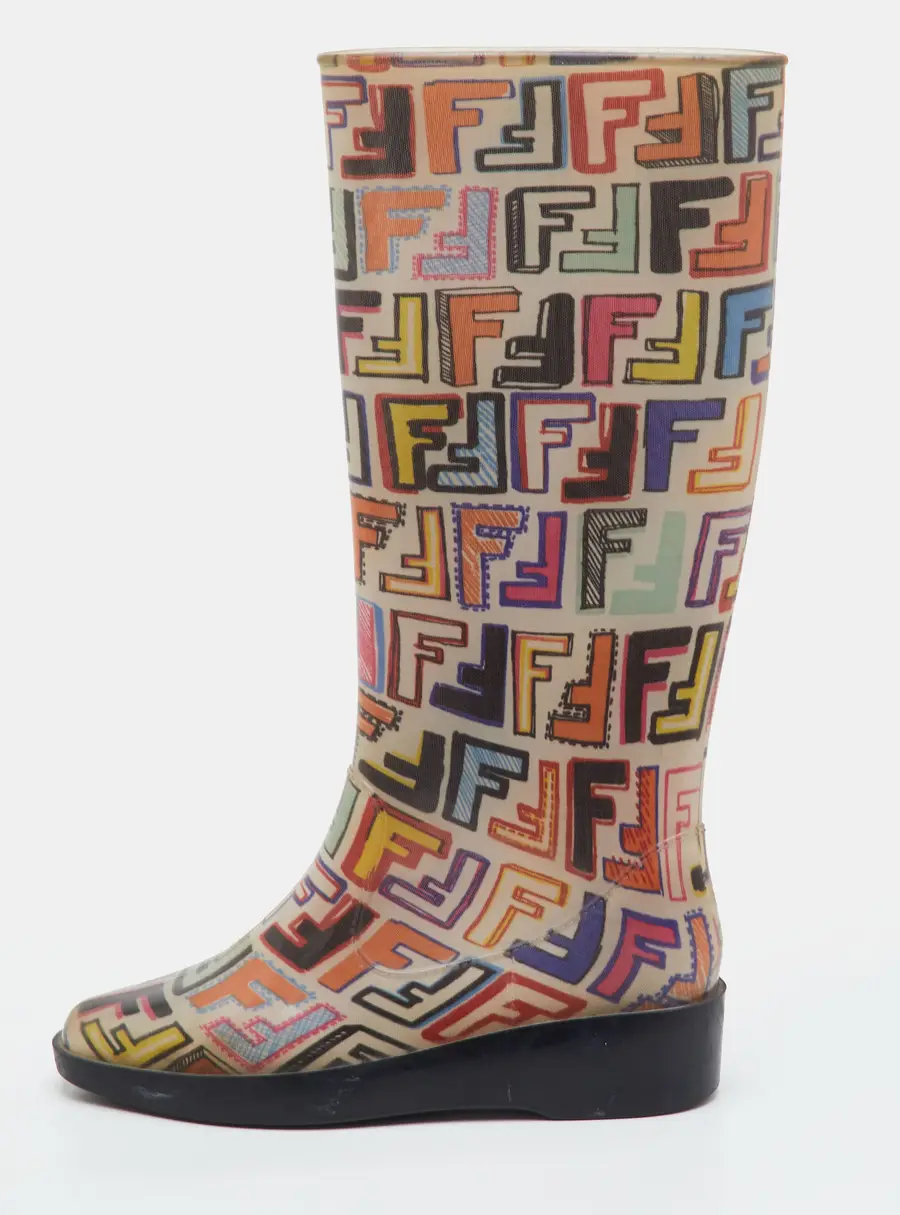 Fendi Size 38 Multicolor Zucca PVC Rain Boots