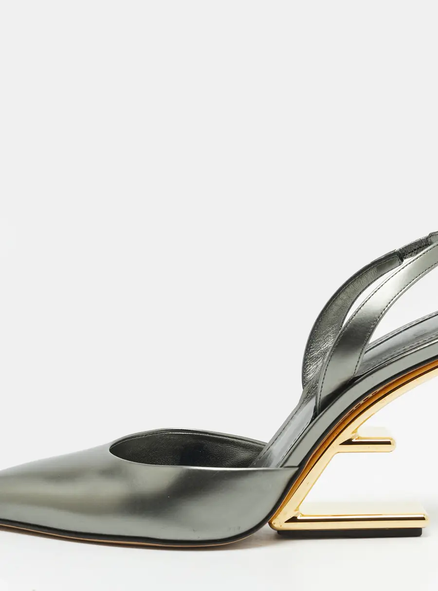 Fendi Fendi First Size 37.5 Metallic Leather Slingback Pumps