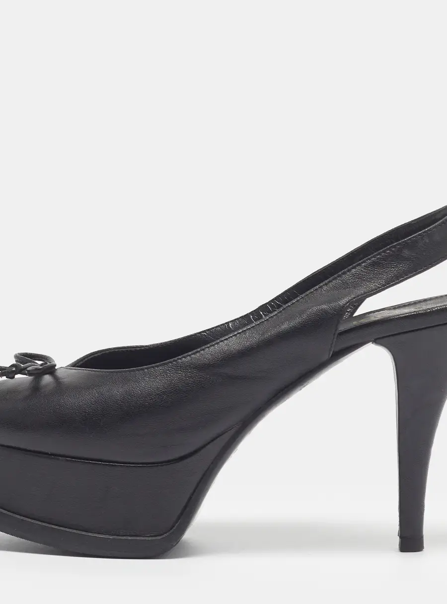 Fendi Fendista Size 37.5 Black Leather Platform Slingback Pumps