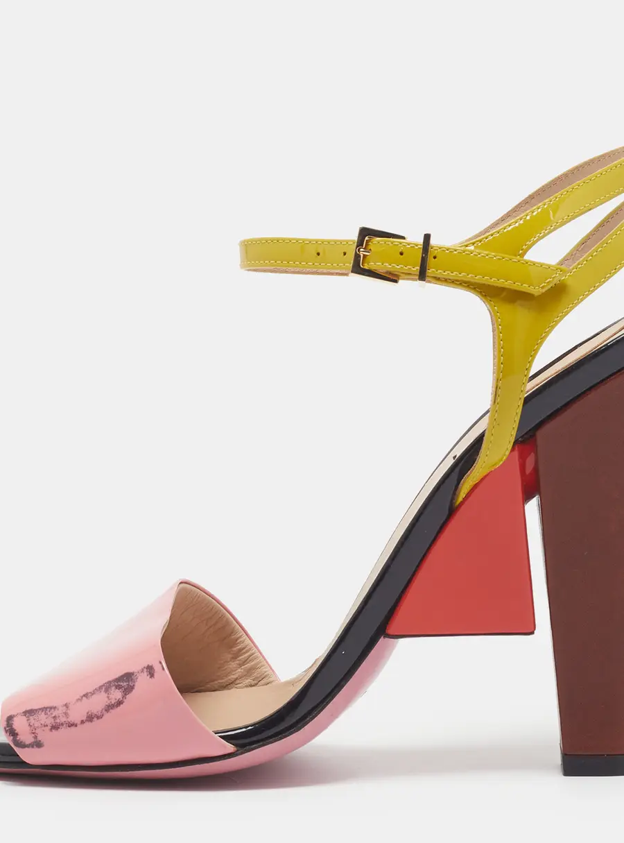 Fendi Size 39 Multicolor Patent Leather Ankle Strap Sandals