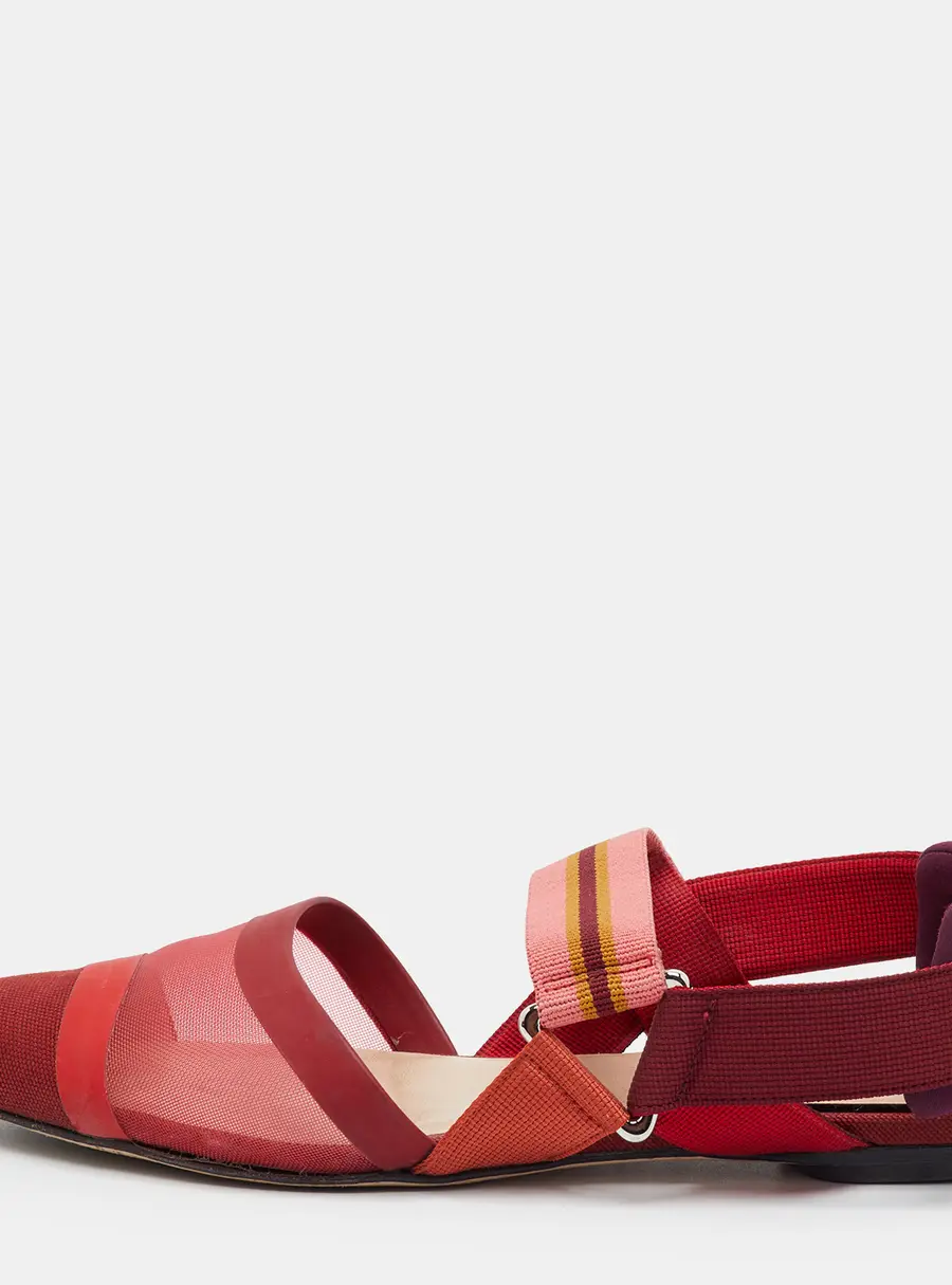 Fendi Colibri Size 37 Red Mesh and Fabric Slingback Flats