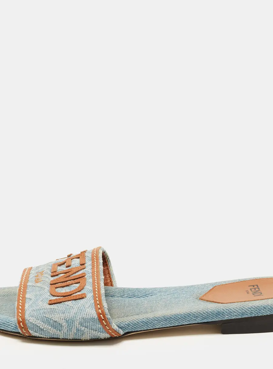 Fendi Size 36 Blue Denim Flat Slides