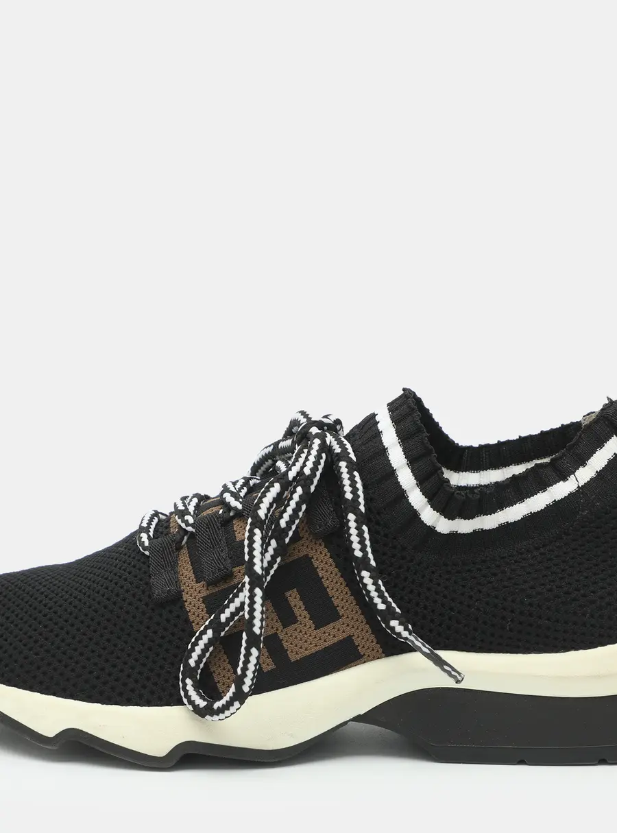 Fendi FF Rockoko Size 36 Black/Brown Knit Fabric Sneakers