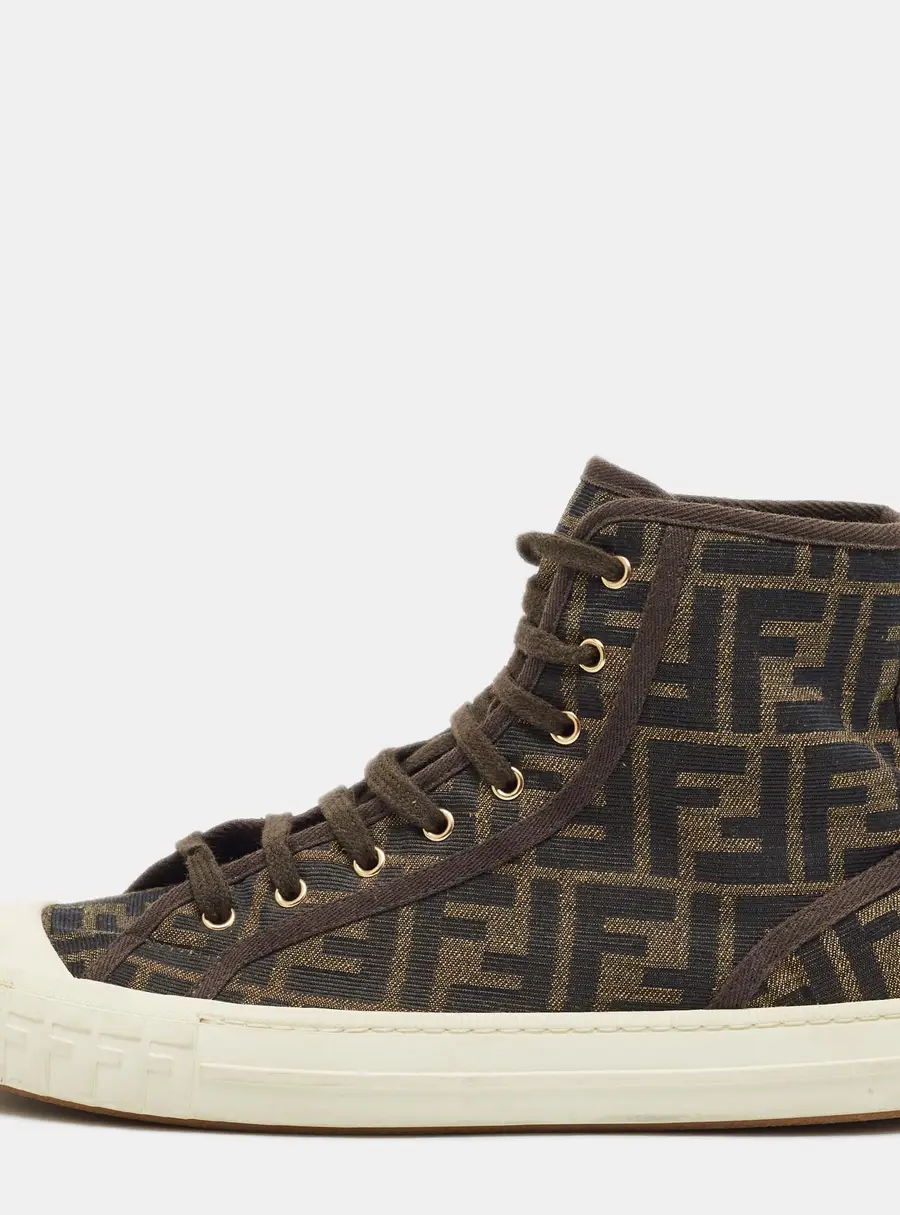 Fendi FF Motif Domino Size 41 Brown Zucca Canvas High Top Sneakers