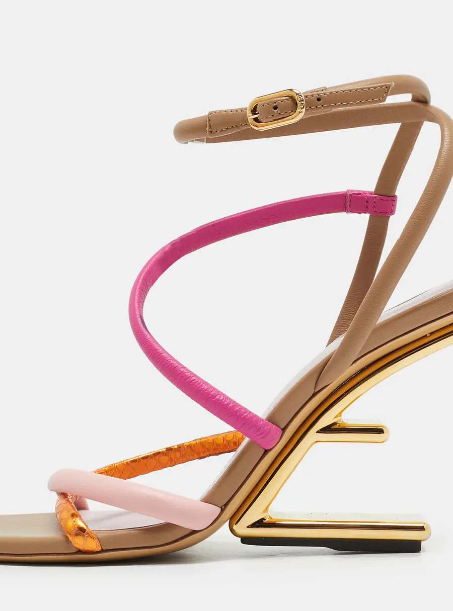 Fendi Fendi First Size 37.5 Multicolor Leather and Snakeskin Embossed Leather Strappy Sandals