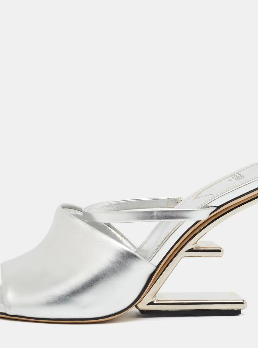 Fendi fendi first Size 39 Silver Leather Wedge Sandals