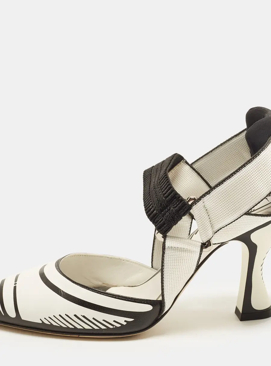 Fendi Colibri Size 36 Black/White Canvas and Leather Slingback Pumps