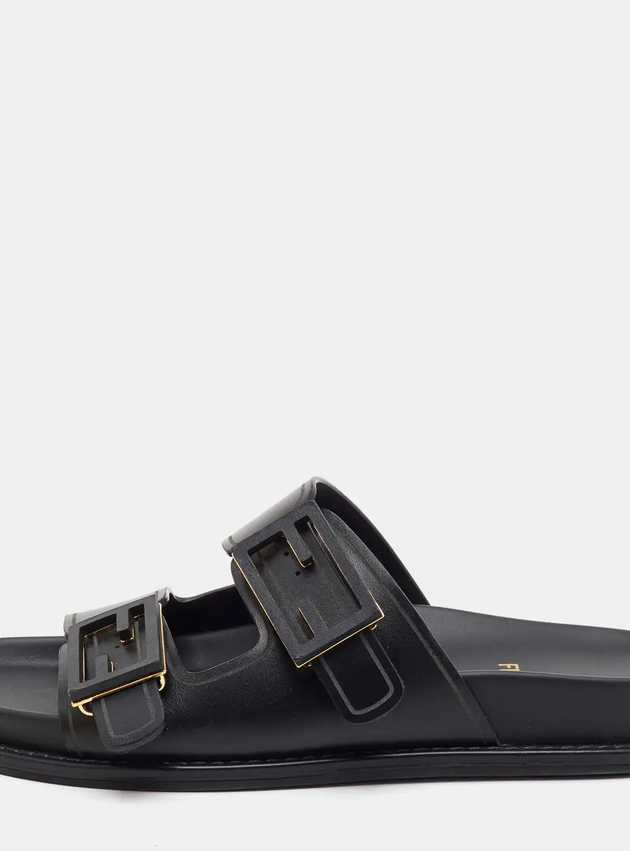 Fendi Feel Size 36 Black Leather Flat Slide Sandals
