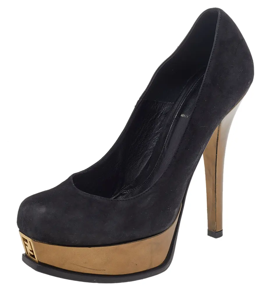 Fendi Black Leather Fendista Platform Pumps Size 40