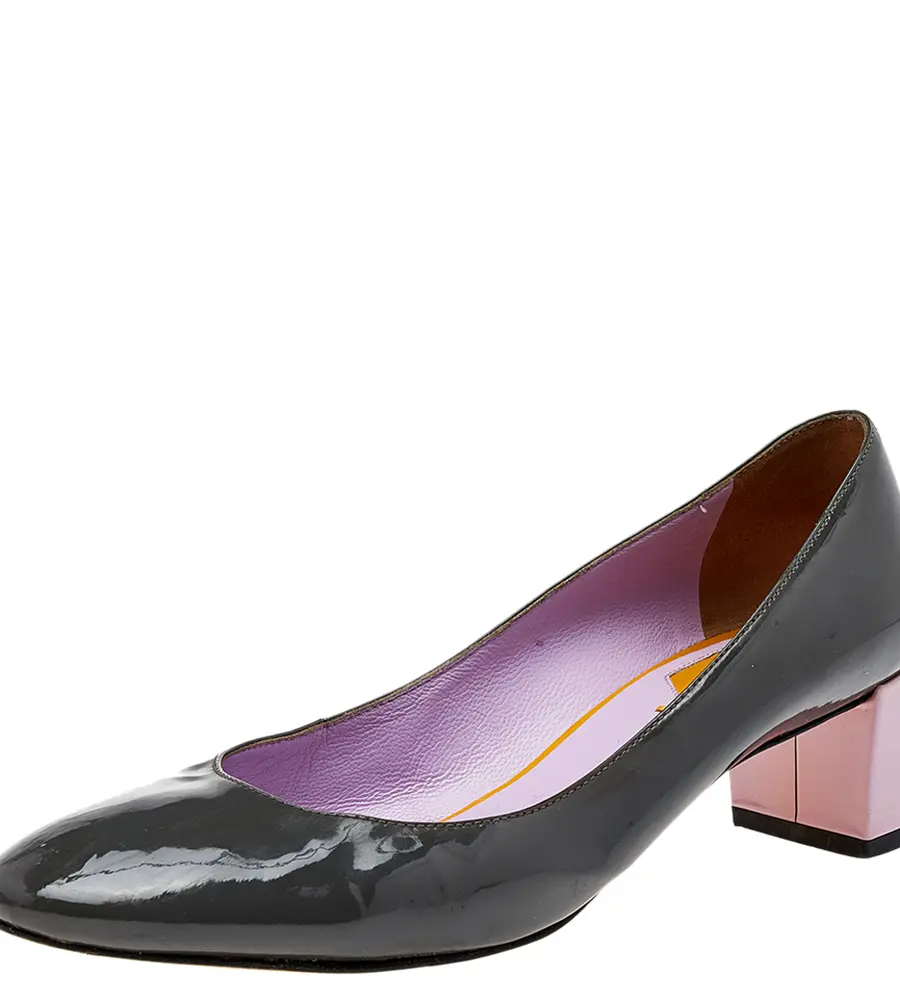 Fendi Grey/Purple Patent Leather Block Heel Pumps Size 37