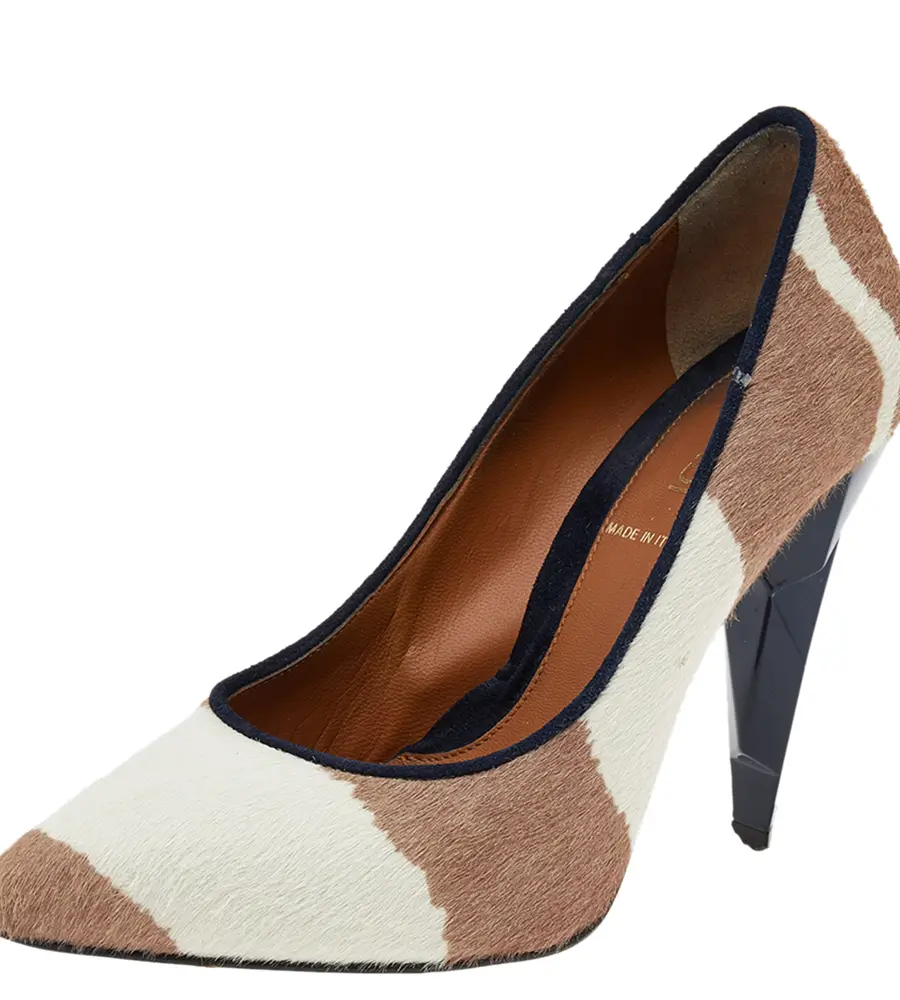 Fendi Beige/White Zebra Print Calf Hair Diamond Heel Pumps Size 35.5