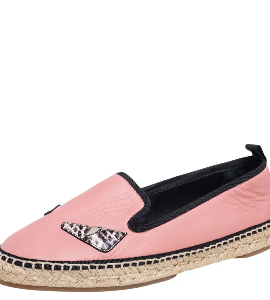Fendi Pink Leather Bug Eye Espadrille Flats Size 37.5